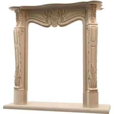 Troia Light Travertine traditional hand-carved fireplace surround; 52in W x 44in H x 12in D