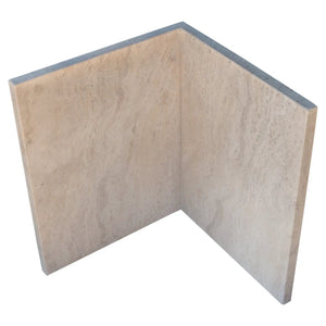 Troia light travertine oval coffee table by Villohome, polished beige stone with veining