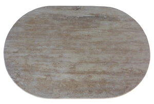 Villohome Troia Light Travertine oval coffee table with filled and polished travertine top, 48 x 24 inches