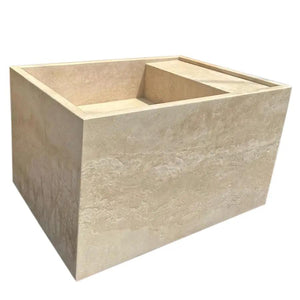 Troia Light Travertine wall-mount bathroom sink by Villohome, beige stone.
