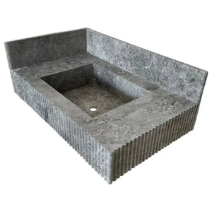 Villohome Tundra Gray Marble rectangular wall-mount bathroom sink with 6 in backsplash