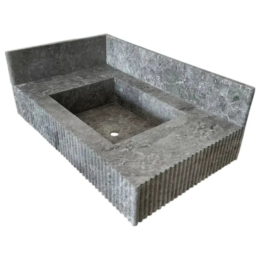 Villohome Tundra Gray Marble rectangular wall-mount bathroom sink with 6 in backsplash