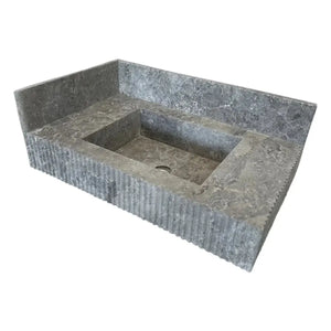 Tundra gray marble rectangular wall-mount bathroom sink with 6-inch backsplash, 16 in wide x 32 in long x 10 in high