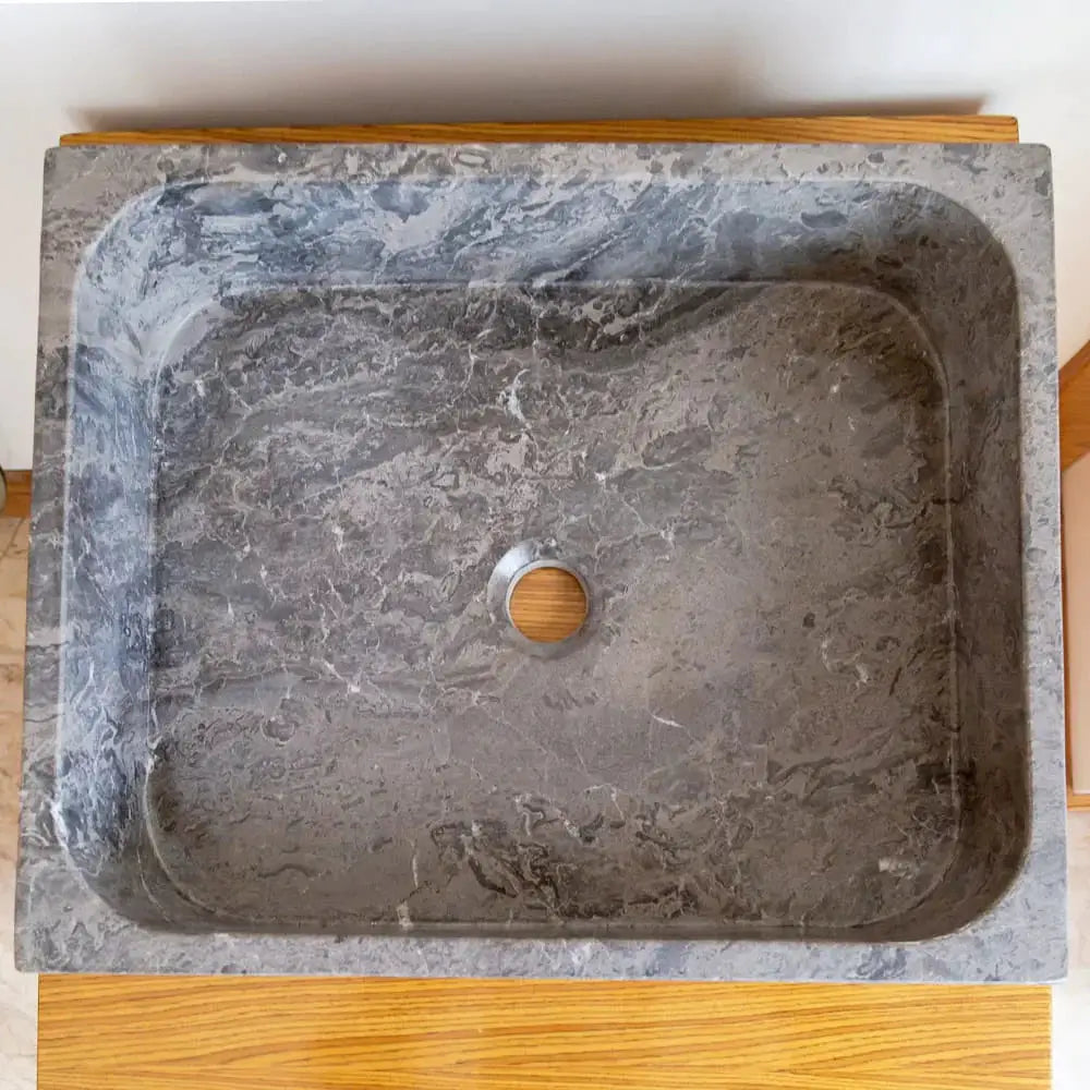 Bathroom sink by Villohome, Tundra Gray Marble, rectangular above-counter vanity, 16x19.5x5 inches.