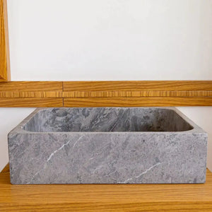 Tundra Gray Marble rectangular above-vanity bathroom sink by Villohome, 16W x 19.5L x 5H.