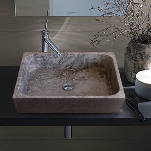 Villohome Tundra Gray Marble rectangular above-vanity bathroom sink with chrome faucet, 16W x 19.5L x 5H.