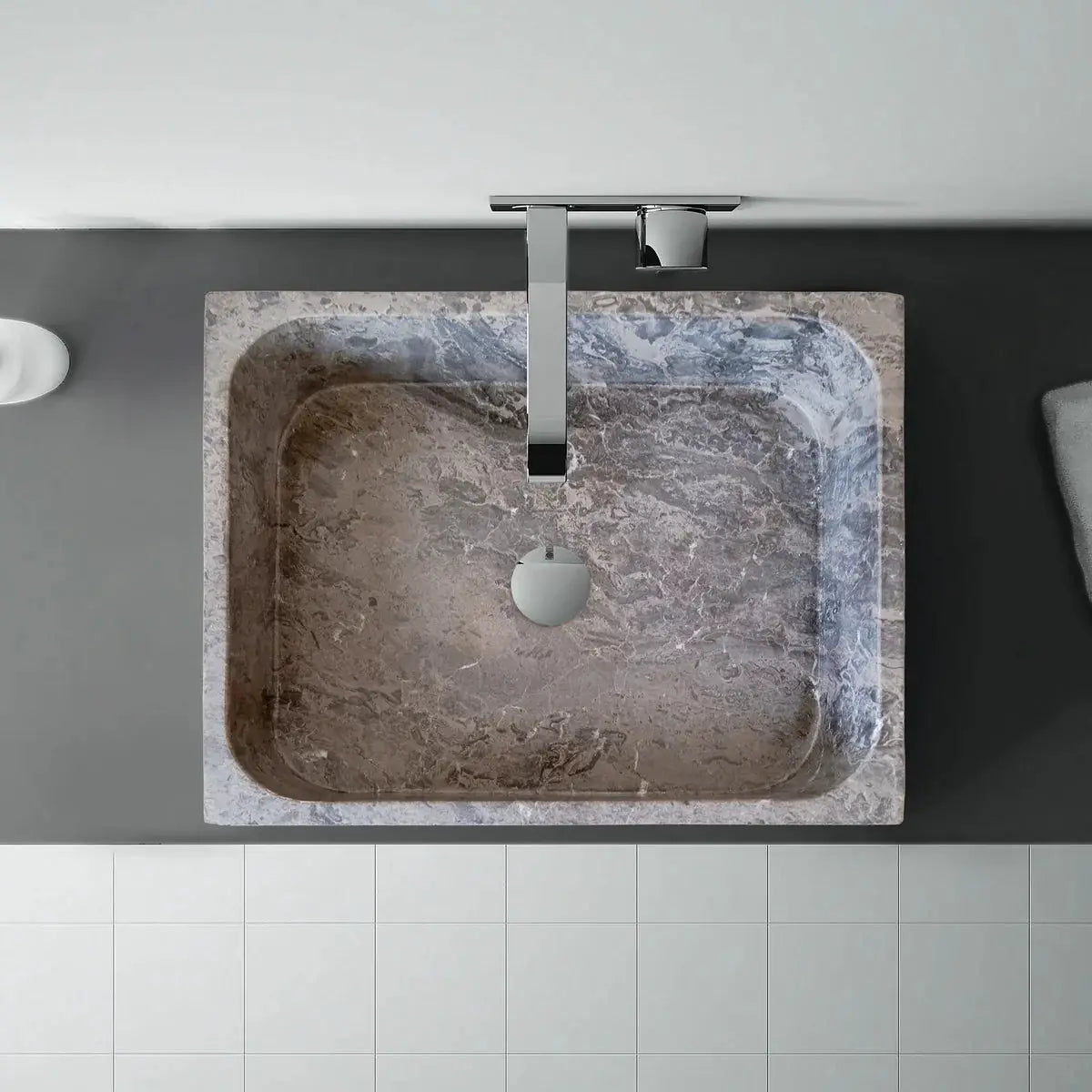Villohome Tundra Gray Marble rectangular bathroom sink, stone vanity basin, 16W x 19.5L x 5H.