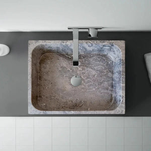 Villohome Tundra Gray Marble rectangular bathroom sink, stone vanity basin, 16W x 19.5L x 5H.