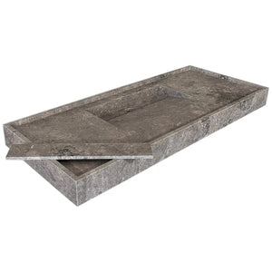 Villohome Tundra Grey Marble rectangular wall-mount bathroom sink with hidden drain.