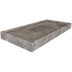 Villohome Tundra Grey Marble rectangular wall-mount bathroom sink with hidden drain, 48in L x 20in W.