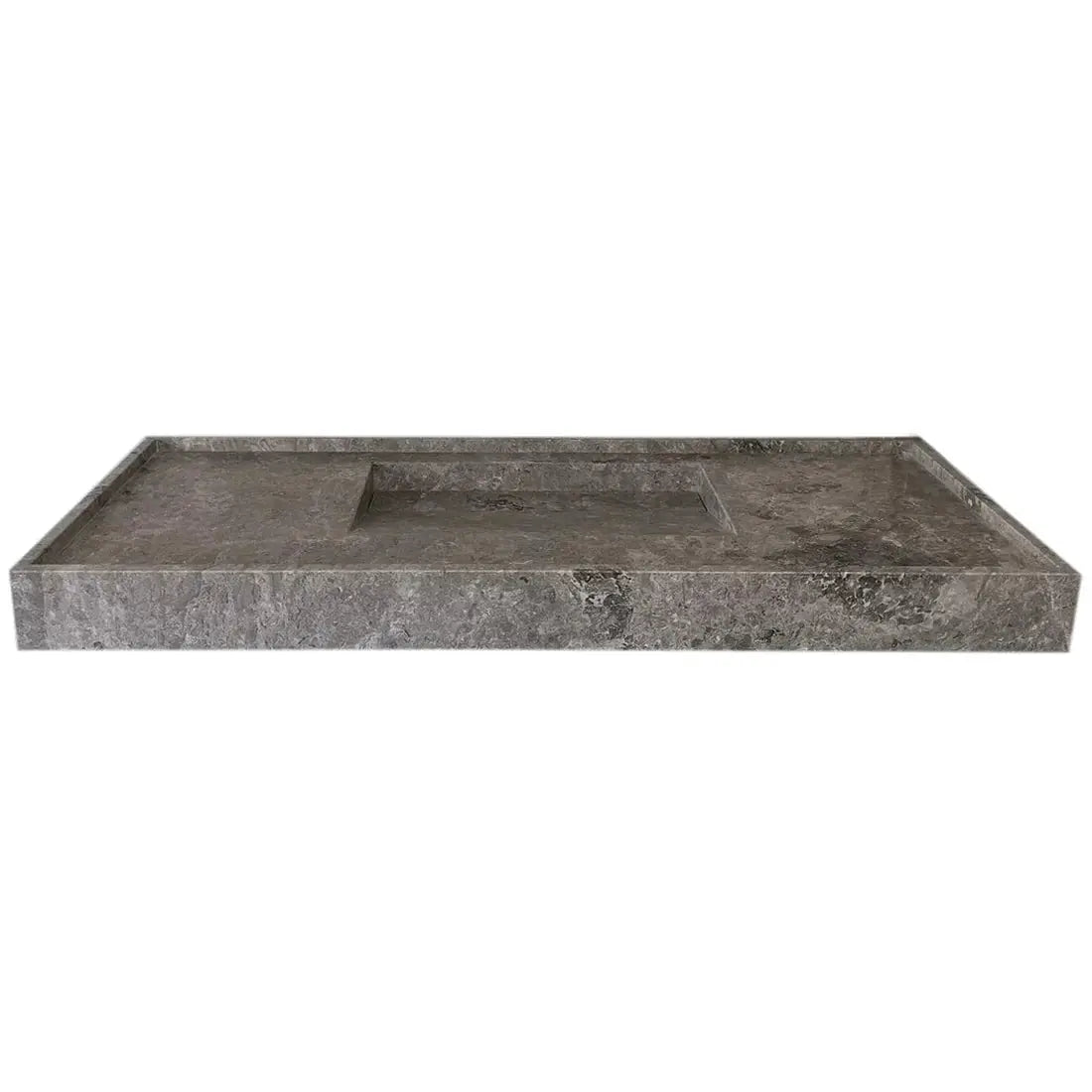 Tundra Grey Marble rectangular wall-mount bathroom sink by Villohome with hidden drain, 48 in L x 20 in W x 5 in H.