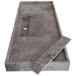 Villohome Tundra Grey Marble rectangular wall-mount bathroom sink with hidden drain