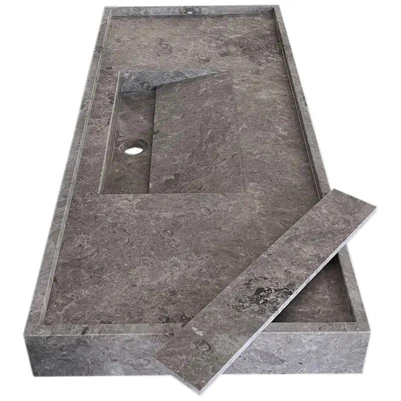 Villohome Tundra Grey Marble rectangular wall-mount bathroom sink with hidden drain