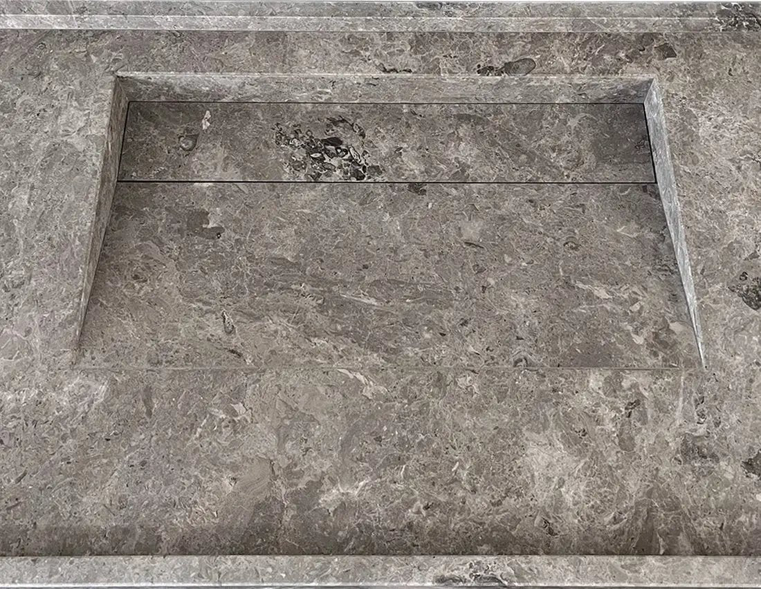 Tundra Grey Marble rectangular wall-mount bathroom sink by Villohome with hidden drain, 48in L x 20in W x 5in H