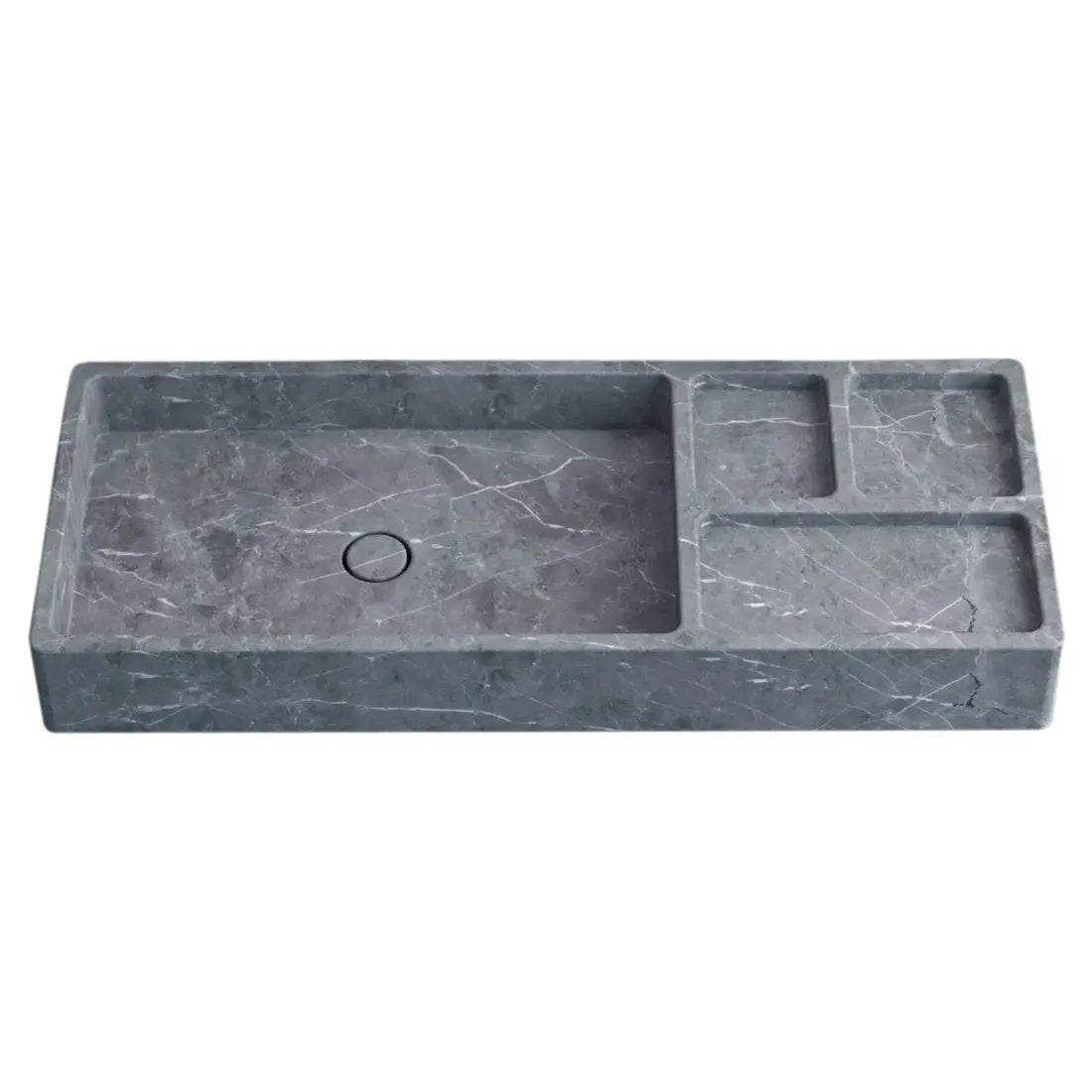 Villohome Tundra Gray Marble Rectangular Wall-Mount Sink with built-in right-side compartments