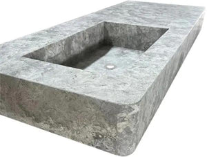 Vanity top sink, Tundra Gray Marble, rectangular wall-mount bathroom sink by Villohome, 48x20 inches