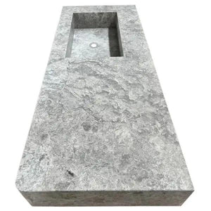 Villohome Tundra Gray Marble rectangular wall-mount vanity top sink, 48 in L x 20 in W x 5 in H