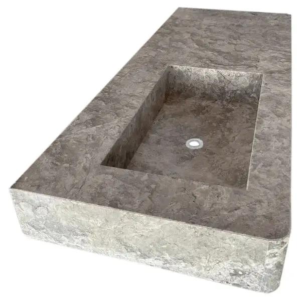 Villohome Tundra Gray Marble rectangular vanity top sink, wall-mounted, 48 in long by 20 in wide, 5 in high.
