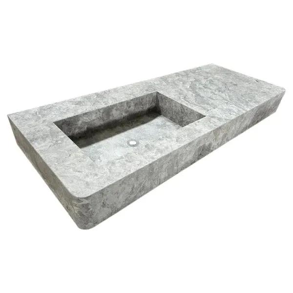 Tundra Gray Marble rectangular vanity top sink by Villohome, wall-mount, 48 in L x 20 in W x 5 in H