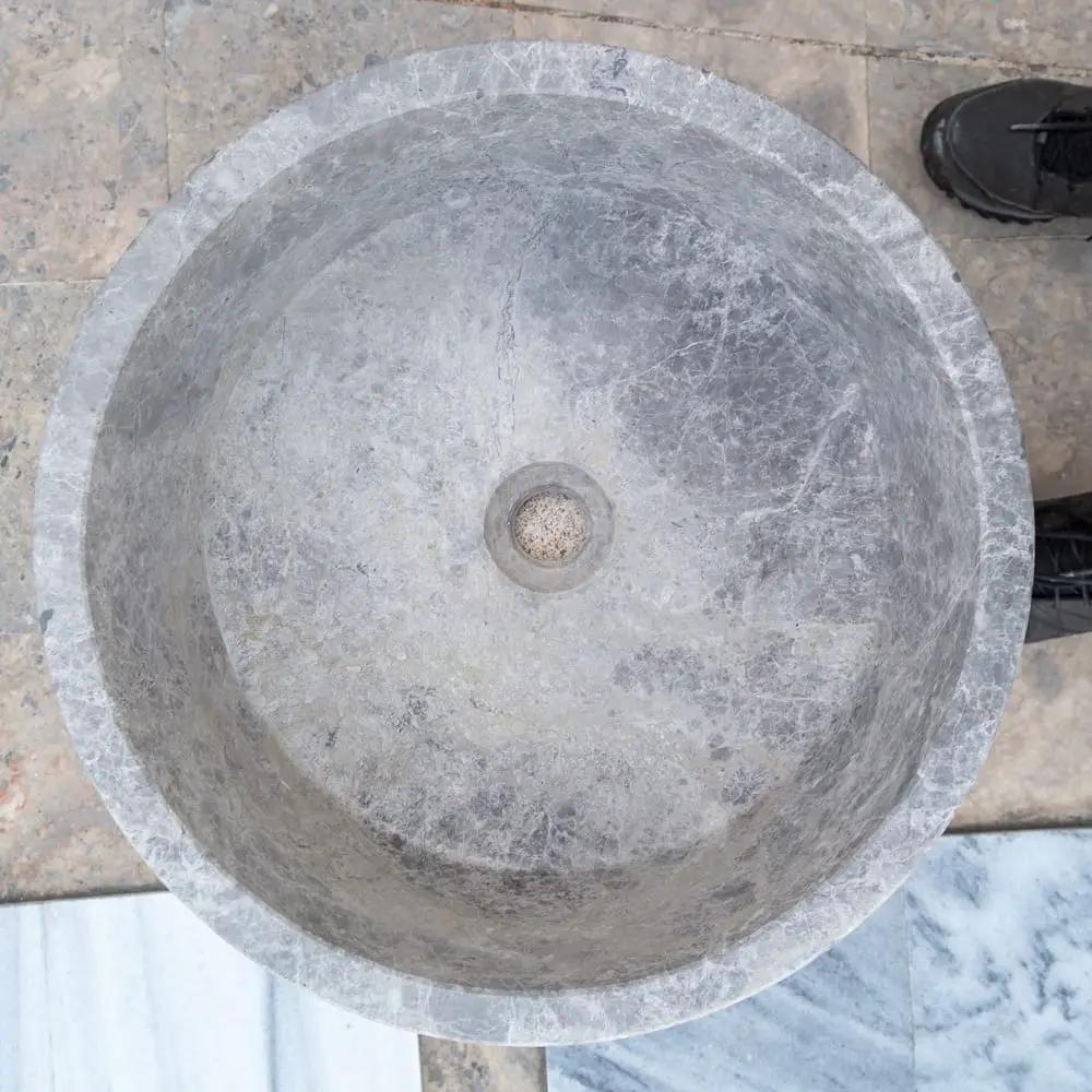 Villohome round tundra grey marble bathroom sink, above-counter vanity, 16.5 dia, 6 in deep