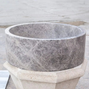 Villohome natural stone tundra grey marble bathroom sink bowl, polished finish, 16.5in diameter, 6in high