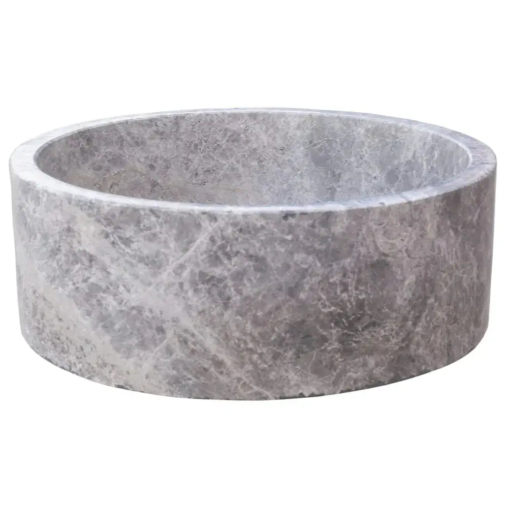 Natural stone sink, Villohome tundra grey marble, round above-vanity bathroom basin, polished 16.5-inch diameter.