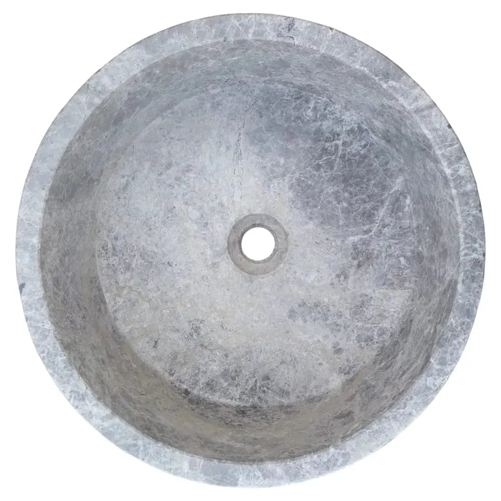 Bathroom sink by Villohome, polished tundra grey marble, round above-vanity sink, 16.5in diameter