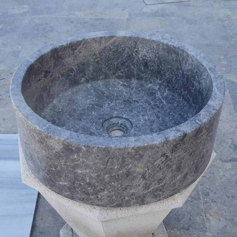 Vessel sink by Villohome, tundra grey marble, natural stone, polished, 16 in diameter