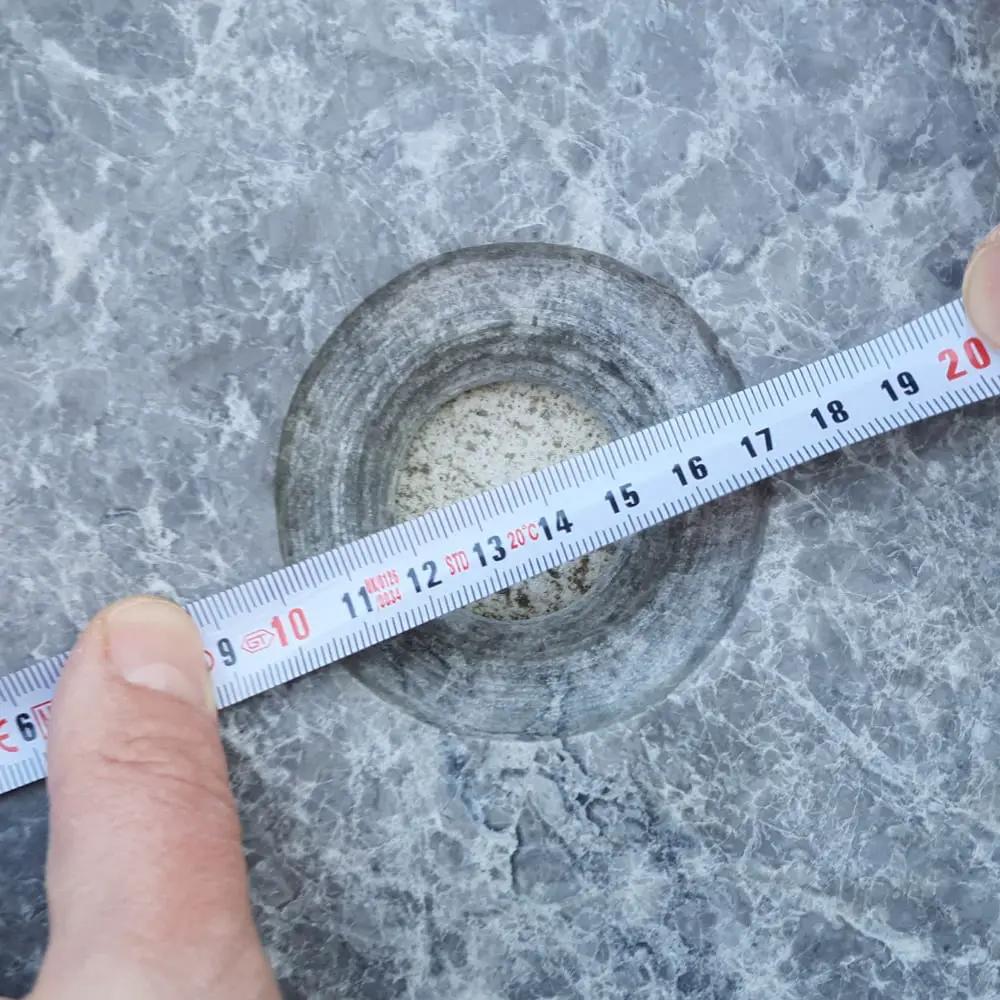 Villohome vessel sink, tundra grey marble, polished natural stone, 16 in diameter, 6.5 in height