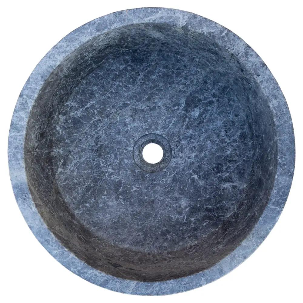 Natural stone tundra grey marble vessel sink, polished blue-grey bowl, 16 in diameter