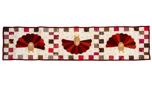 Quilt Kit Table Runner by Block Party Quilt Co; three turkey appliques with patchwork border, backing, precut fabric.