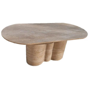 Tuscany Walnut Travertine vein-cut oval coffee table by Villohome with wavy legs