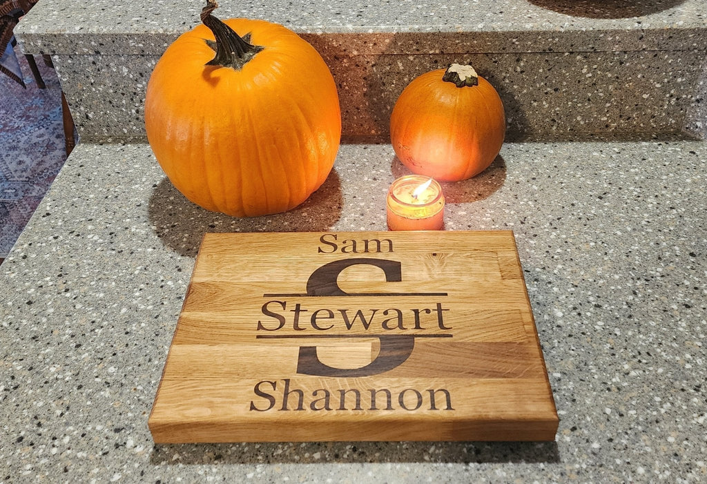 Walnut inlay butcher block cutting board. Personalization welcome.