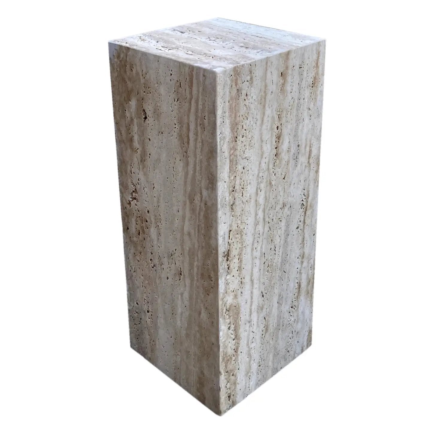 Cube end/side table, Villohome walnut travertine vein-cut, polished finish, 10x10x24 inches