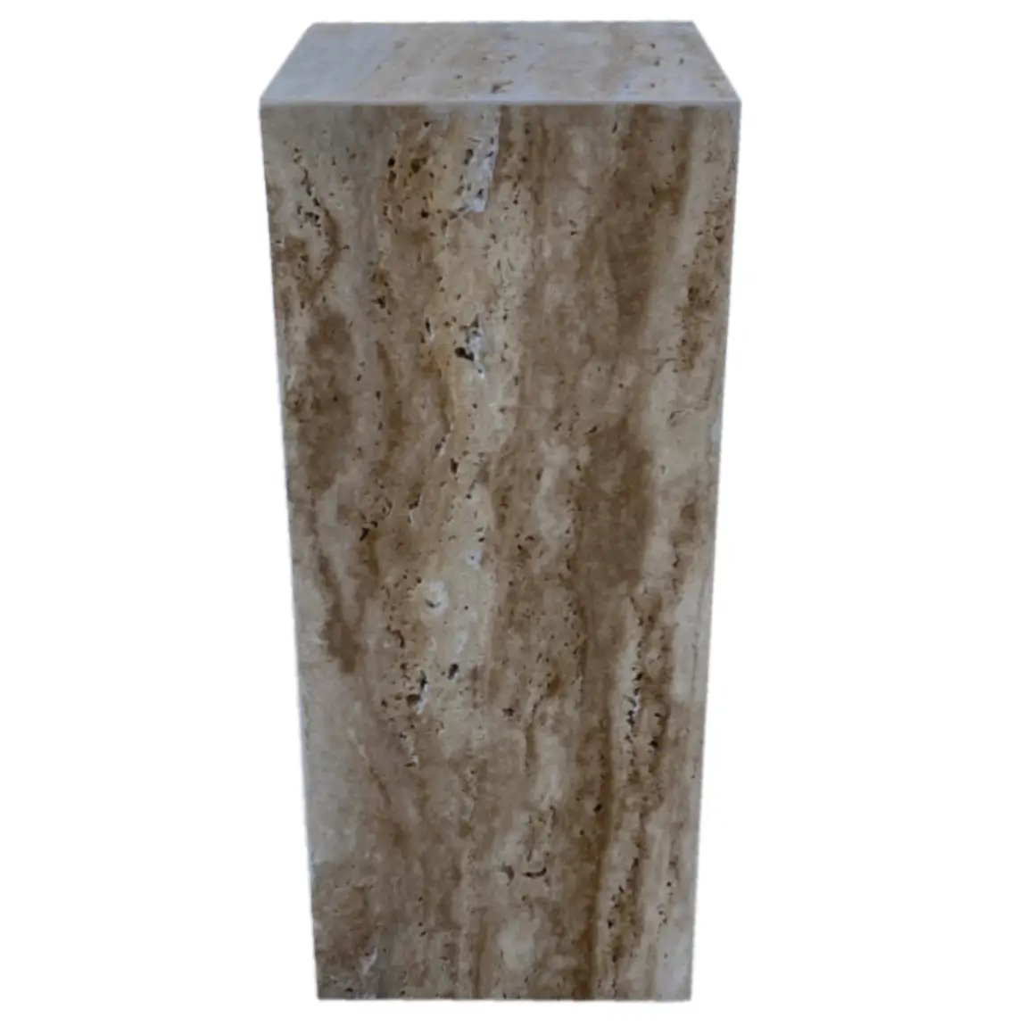 Villohome end table with walnut travertine vein-cut cube design, polished finish, 10x10x24 inches