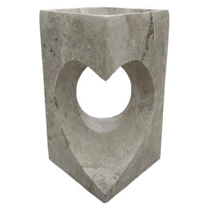 Walnut travertine bathroom pedestal sink with heart-shaped cutout, 18in wide stand-alone design
