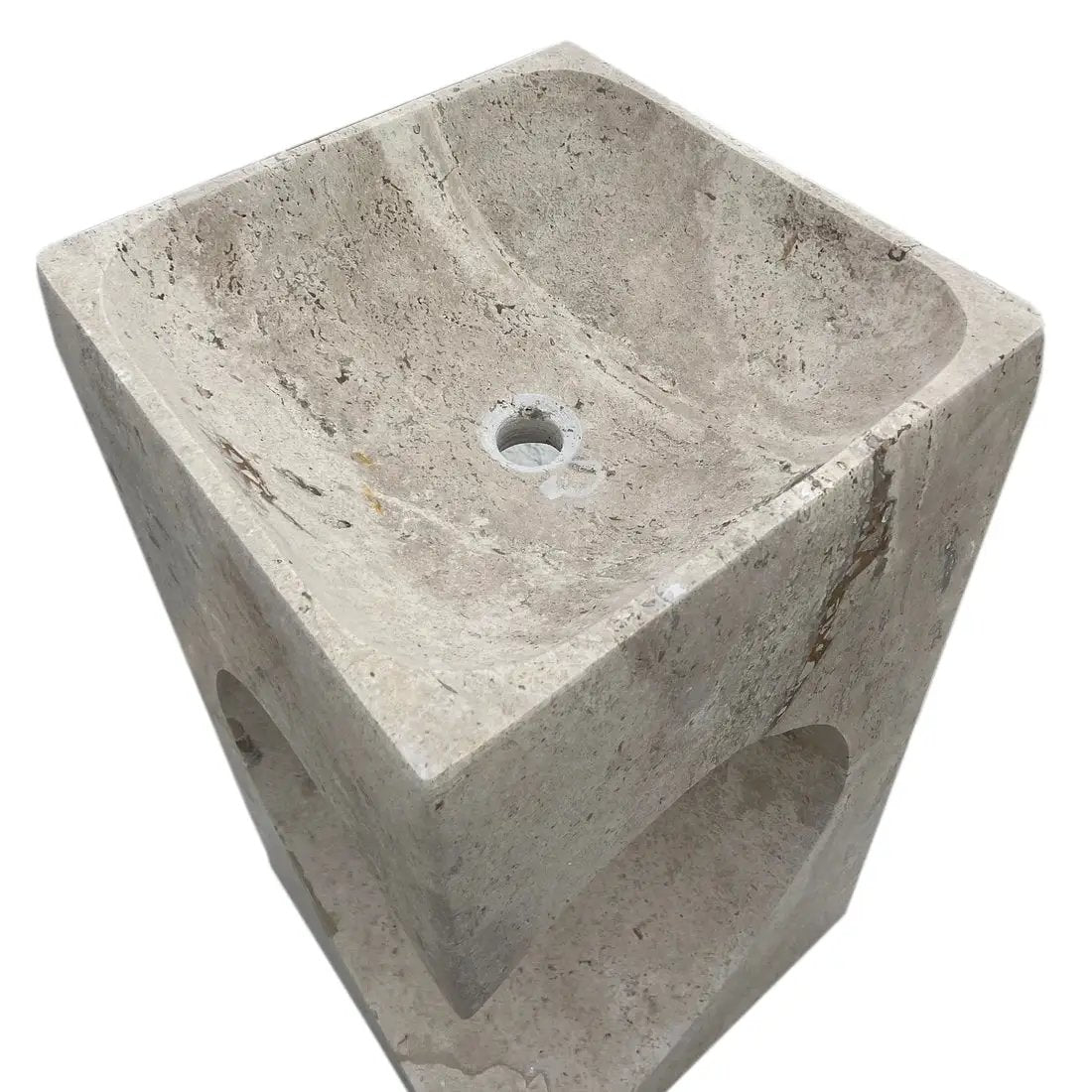 Walnut Travertine designer stone sink pedestal, stand-alone hearth shape for bathroom by Villohome