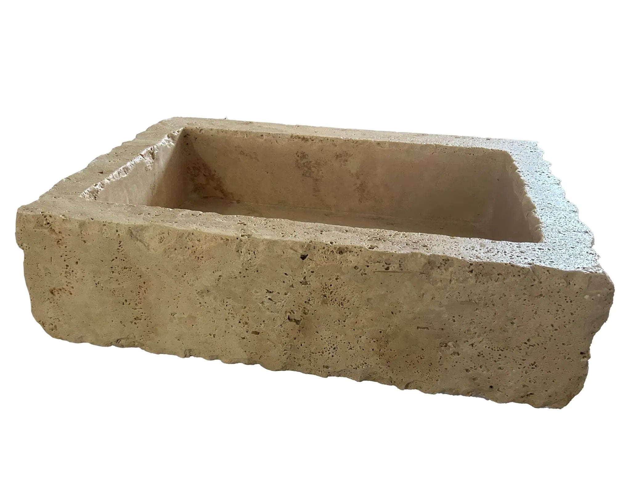 Walnut travertine rustic rectangular wall-mount bathroom sink by Villohome; 20W x 30L x 8H