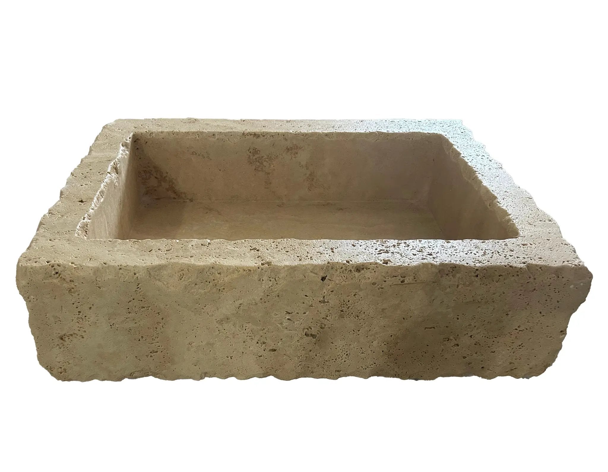 Walnut Travertine Rustic rectangular wall-mount bathroom sink by Villohome.