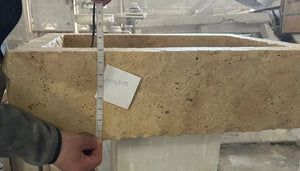 Walnut Travertine Rustic Rectangular Wall-Mount Bathroom Sink, beige travertine stone