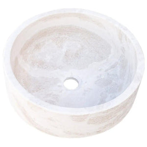 Natural Stone White Limestone Vessel Sink by Villohome, polished, 16 in diameter x 6 in high