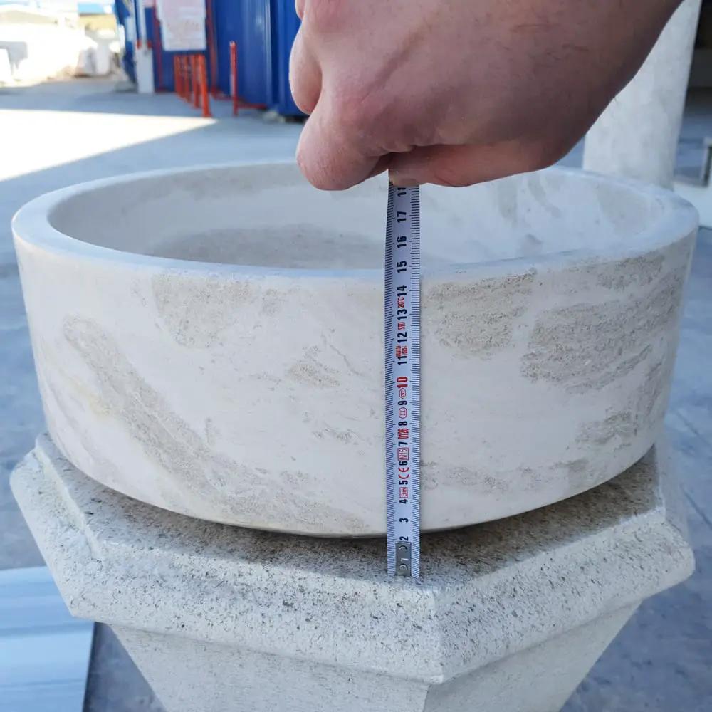 Villohome Natural Stone White Limestone Vessel Sink, polished, 16in diameter, 6in height