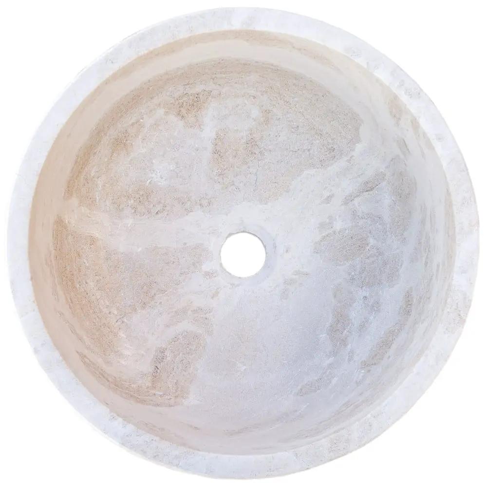 Villohome natural stone white limestone vessel sink, polished, 16 in diameter x 6 in high