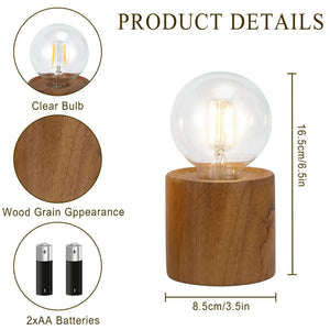 Table lamp set of 2 with ceramic wood-grain finish, battery-operated, 6.5 inches tall, by JHY DESIGN