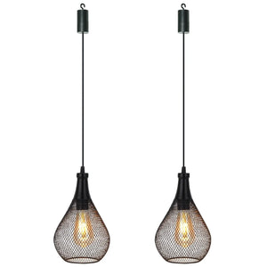 Set of 2 black metal hanging lamps, battery-operated with teardrop mesh cages by JHY DESIGN