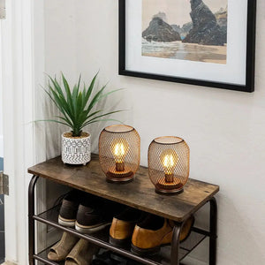 Set of 2 JHY DESIGN battery-operated LED egg-shaped table lanterns with bronze mesh