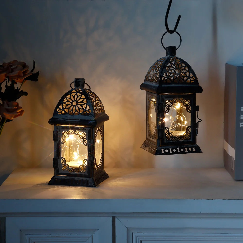 Set of 2 8”H Battery Operated Lanterns (Grey)