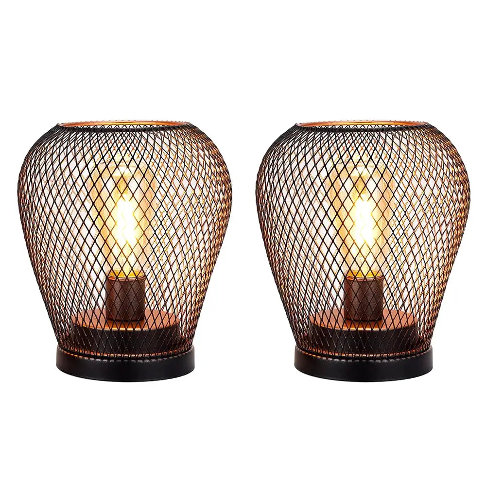 6.7-inch tall battery-powered outdoor table lamps set of 2 with copper mesh lanterns by JHY DESIGN