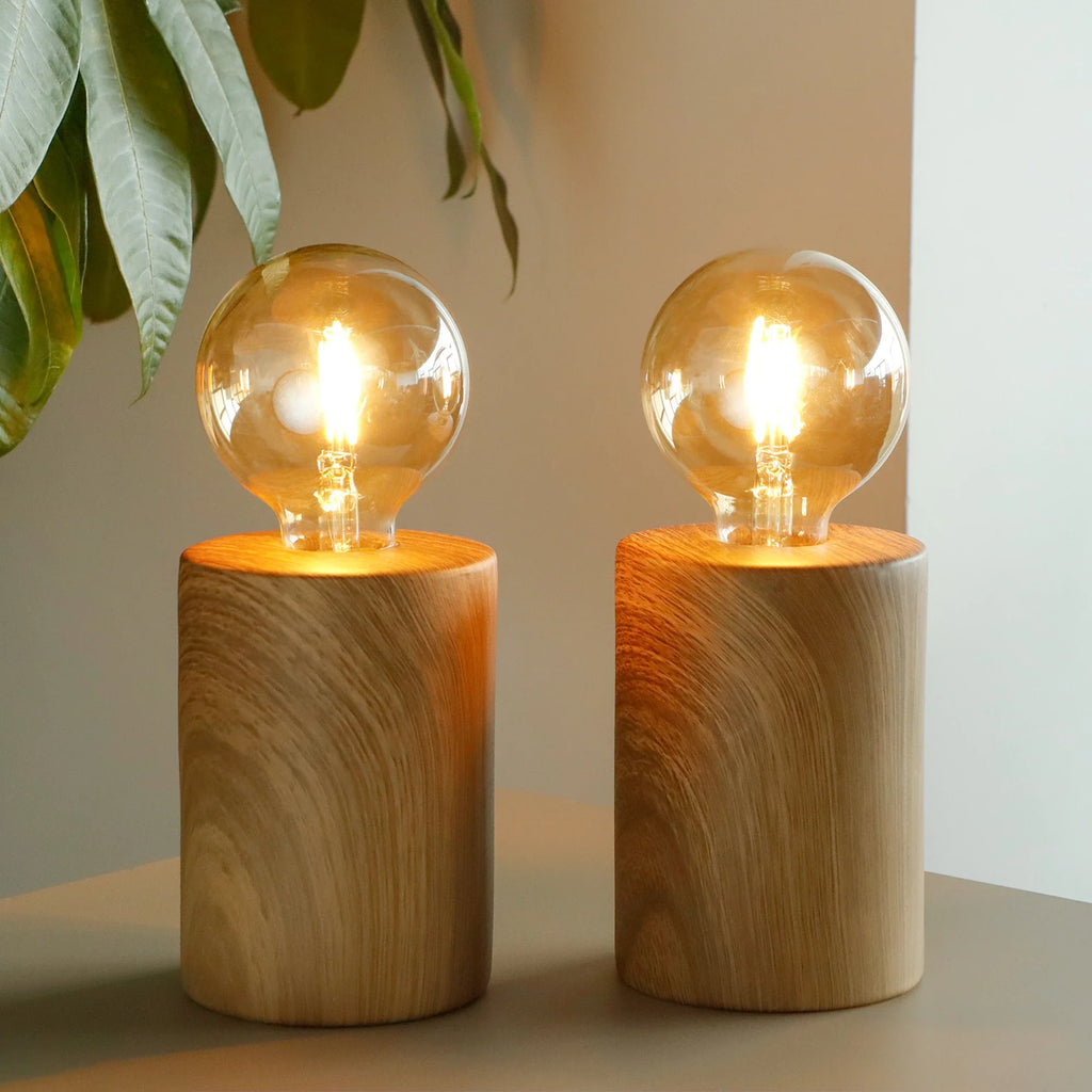 Set of 2 8.5" Tall Wood Grain Table Lamps