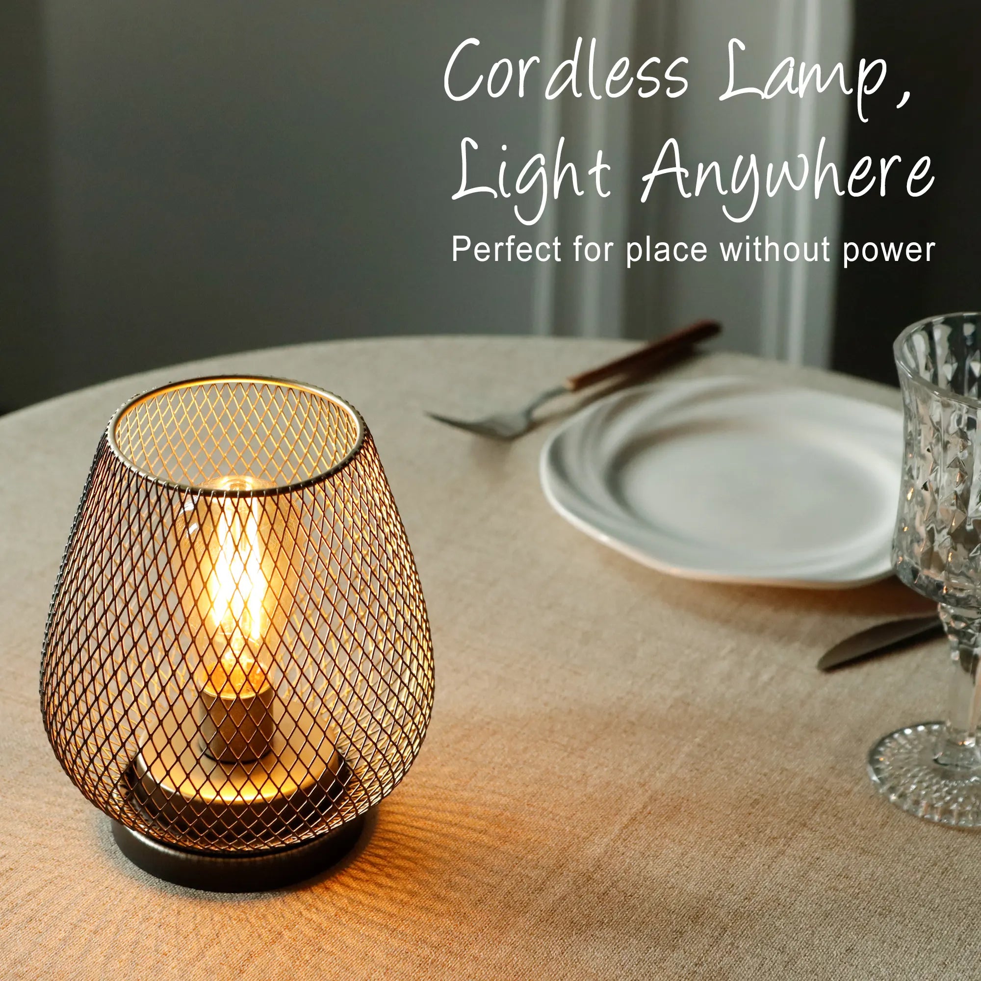 Set of 2 brown metal-mesh battery-operated table lamps, 6.5 inches tall, by JHY DESIGN
